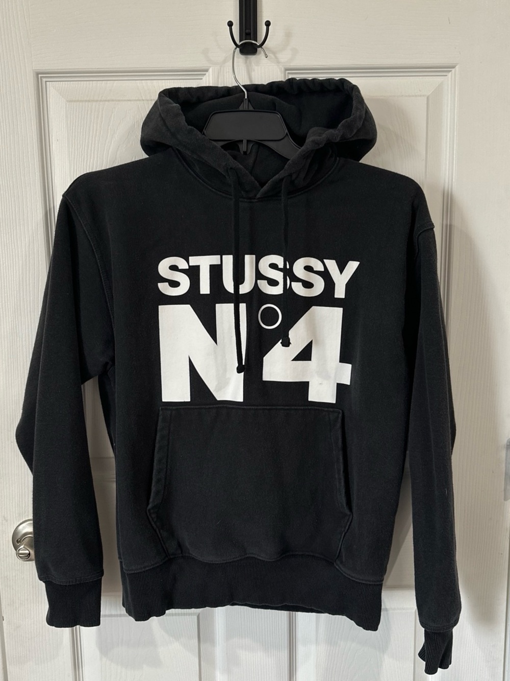 Stussy Black Hoodie with White N°4 Logo